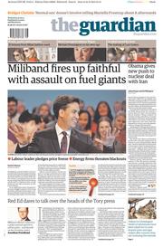 The Guardian () Newspaper Front Page for 25 September 2013