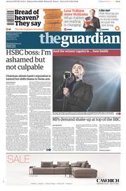 The Guardian () Newspaper Front Page for 26 February 2015