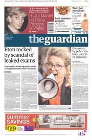 The Guardian () Newspaper Front Page for 26 August 2017