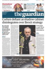 The Guardian () Newspaper Front Page for 27 June 2016