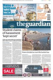 The Guardian () Newspaper Front Page for 27 August 2016