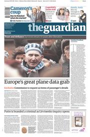 The Guardian () Newspaper Front Page for 28 January 2015