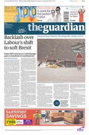 The Guardian () Newspaper Front Page for 28 August 2017