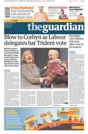 The Guardian () Newspaper Front Page for 28 September 2015