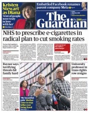 The Guardian () Newspaper Front Page for 29 October 2021