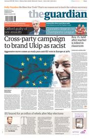 The Guardian () Newspaper Front Page for 29 April 2014