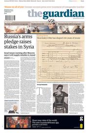 The Guardian () Newspaper Front Page for 29 May 2013