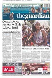 The Guardian () Newspaper Front Page for 29 August 2016