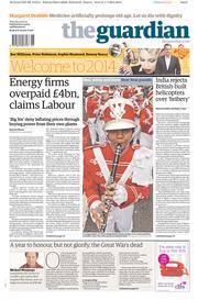 The Guardian () Newspaper Front Page for 2 January 2014