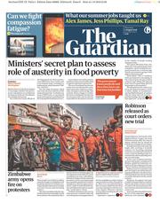 The Guardian () Newspaper Front Page for 2 August 2018