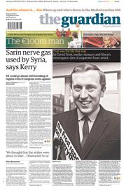 The Guardian () Newspaper Front Page for 2 September 2013