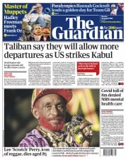 The Guardian () Newspaper Front Page for 30 August 2021