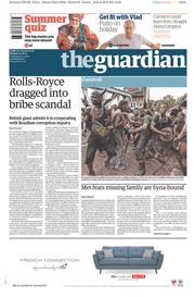 The Guardian () Newspaper Front Page for 31 August 2015