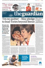 The Guardian () Newspaper Front Page for 31 August 2017