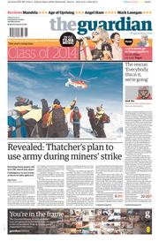 The Guardian () Newspaper Front Page for 3 January 2014