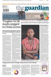 The Guardian () Newspaper Front Page for 3 April 2014