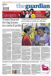 The Guardian () Newspaper Front Page for 3 May 2013