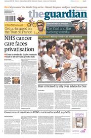 The Guardian () Newspaper Front Page for 3 July 2014