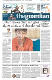 The Guardian () Newspaper Front Page for 3 August 2016