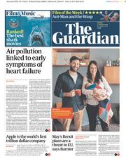 The Guardian () Newspaper Front Page for 3 August 2018