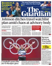 The Guardian () Newspaper Front Page for 3 August 2021