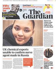 The Guardian () Newspaper Front Page for 4 April 2018