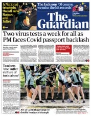 The Guardian () Newspaper Front Page for 5 April 2021