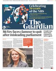 The Guardian () Newspaper Front Page for 5 July 2018