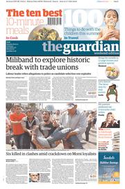 The Guardian () Newspaper Front Page for 6 July 2013