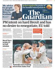 The Guardian () Newspaper Front Page for 6 August 2019