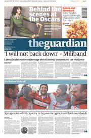 The Guardian () Newspaper Front Page for 7 February 2015