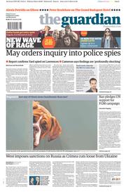 The Guardian () Newspaper Front Page for 7 March 2014