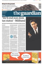 The Guardian () Newspaper Front Page for 8 April 2015