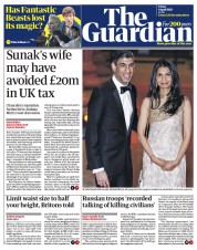 The Guardian () Newspaper Front Page for 8 April 2022