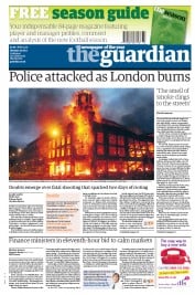 The Guardian () Newspaper Front Page for 8 August 2011