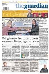 The Guardian () Newspaper Front Page for 9 November 2012