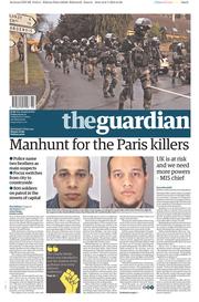 The Guardian () Newspaper Front Page for 9 January 2015