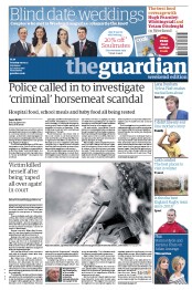 The Guardian () Newspaper Front Page for 9 February 2013