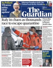 The Guardian () Newspaper Front Page for 9 March 2020