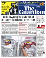The Guardian () Newspaper Front Page for 9 April 2020