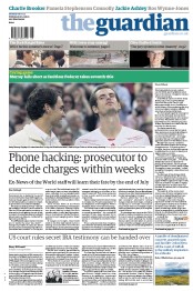The Guardian () Newspaper Front Page for 9 July 2012