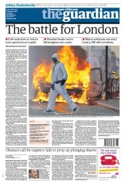 The Guardian () Newspaper Front Page for 9 August 2011