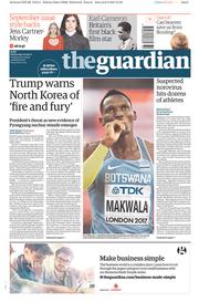 The Guardian () Newspaper Front Page for 9 August 2017