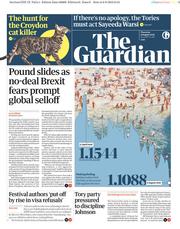 The Guardian () Newspaper Front Page for 9 August 2018