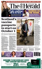 The Herald () Newspaper Front Page for 10 September 2021