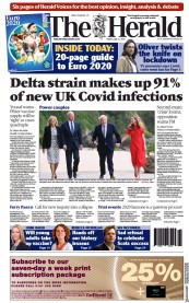 The Herald () Newspaper Front Page for 11 June 2021