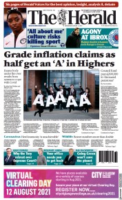 The Herald () Newspaper Front Page for 11 August 2021