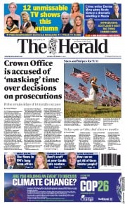 The Herald () Newspaper Front Page for 11 September 2021