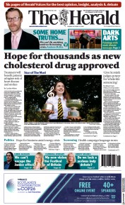The Herald () Newspaper Front Page for 12 October 2021