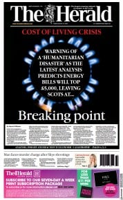 The Herald () Newspaper Front Page for 12 August 2022